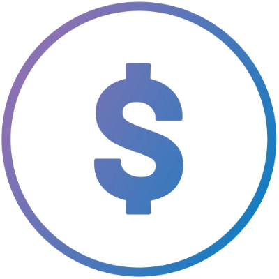 Dollar currency icon in a blue circle.